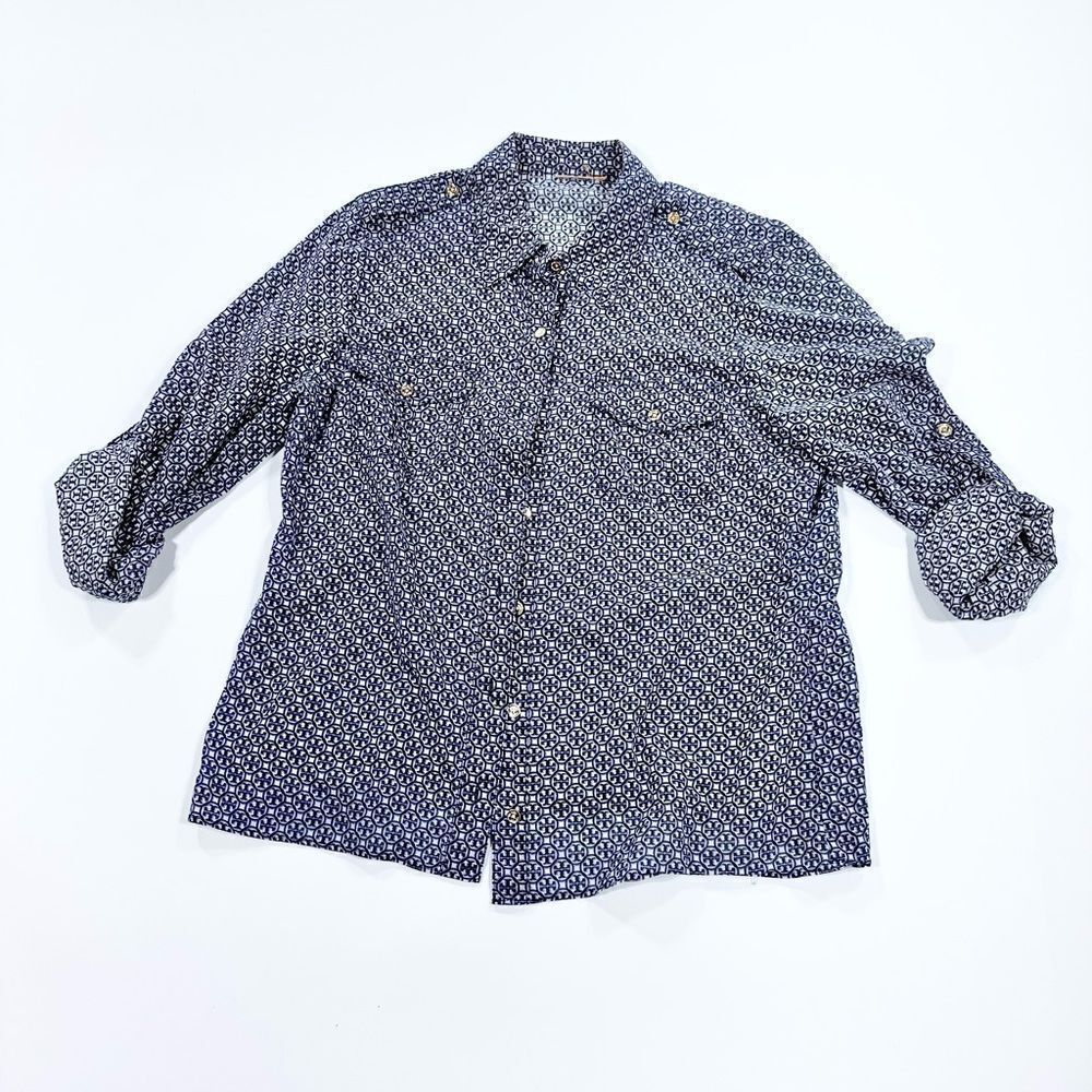 Tory Burch lightweight sheer pattern button down blouse M - Picture 3 of 13